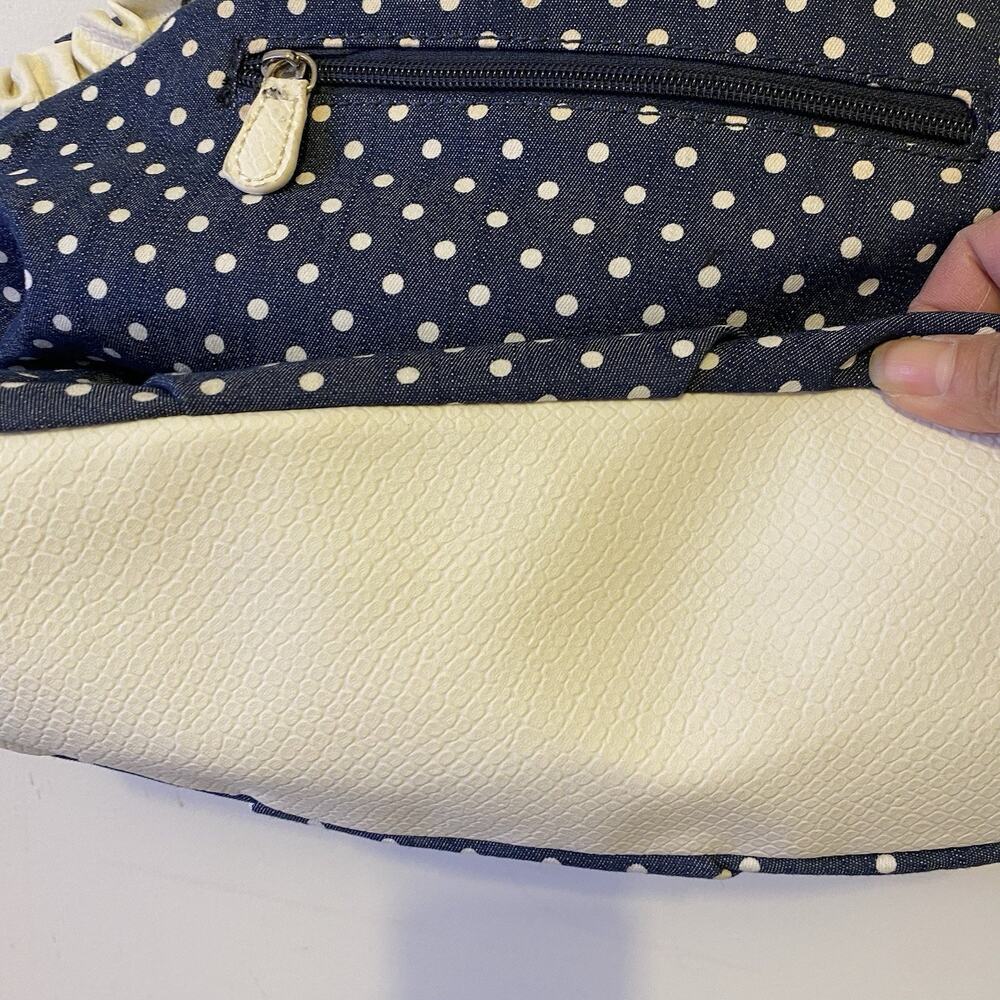 Elle Purse Shoulder Bag Hobo Bohemian NavyBlue Polka Dots White FauxLeather Y2K - Picture 6 of 7
